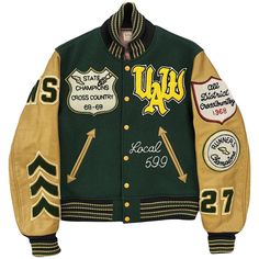 "Style Eyes Varsity Jacket Vintage wool varsity jacket. Cross Country State Champions 1968-1969. 30 oz Melton Wool body and real leather sleeves. High quality item. Luxury look and feel. Chenille patches and detailed embroidery. Size 38 / M. Pit to pit 22\". Length 24\"." Varsity Jacket Style, Baseball Jacket Women, Sport Jacket Men, Embroidery Baseball, Varsity Jacket Men, Asap Rocky, Preppy Casual, Letterman Jacket, Jacket Brands