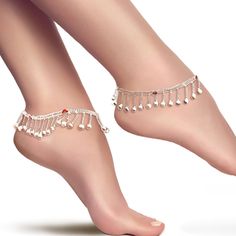 Indian silver anklet payal pair in hanging beads in a wave pattern that makes the loud jungling sound. Bells are in the S hook only. Fits and sits like a curve on the ankles as shown. Comes as a set of 2 anklets. Metal : Alloy Plating: Silver Finish Length: 9.56 Inch plus S Hook Clasp: 0.56 Inch Width:0.88 Inch Twist one end of the S Hook clasp to open it. Slide the S Hook in the eye at the other end of the anklet. Press firmly to close it Indian silver anklet payal pair in hanging beads in a wa Antique Things, Everyday Wear Jewelry, Silver Anklet, Hanging Beads, S Hook, Silver Anklets, Pakistani Bridal, Hook Clasp, Bride Wear