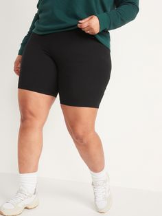 "The biker shorts you love just got better! Now with a heavier-knit fabric and a thicker, more supportive waistband.  Elasticized high-rise waistband.  Soft-washed, medium-weight cotton jersey, with comfortable stretch.  Easy pull-on style.  High-wai Casual Stretch Biker Shorts With 5-inch Inseam, Black Casual Short Length Leggings, Casual Black Leggings With Built-in Shorts, Casual Solid Color Biker Shorts, Basic Mid-thigh Biker Shorts, Casual High-stretch Short Leggings, Casual Stretch Biker Shorts With Short Inseam, Casual Leggings With Built-in Shorts, Casual Stretch Short Length Leggings