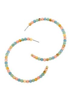 Add a pop of pizzazz to any outfit with these multicolored beaded hoops. | Wonderly Gold Tone Multicolored Beaded Post Hoop Earrings Multicolor Beaded Jewelry For Spring, Colorful Beaded Jewelry For Spring, Spring Colorful Beaded Jewelry, Multicolor Beaded Hoop Earrings With Spacer Beads, Multicolor Hoop Beaded Earrings With Spacer Beads, Multicolor Hoop Jewelry With Spacer Beads, Multicolor Hoop Earrings With Tiny Beads, Multicolor Small Hoop Jewelry With Spacer Beads, Multicolor Beaded Hoop Jewelry