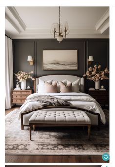 a large bed sitting in a bedroom on top of a wooden floor