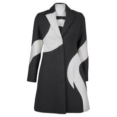 Formal Fitted A-line Wool Coat, White Wool Coat For Work In Fall, Chic A-line Wool Coat For Work, Chic Black A-line Outerwear, White Wool Coat For Formal Winter Occasions, White Wool Coat For Winter Formal, Chic White Wool Coat For Winter, White Long Wool Coat For Work, White Wool Outerwear For Office