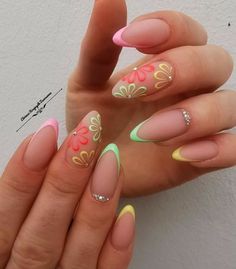 Colorful Nails, Almond Acrylic Nails, Spring Nail Art, Easter Nails, Dream Nails, Fire Nails, Pretty Acrylic Nails, Floral Nails, Short Acrylic Nails