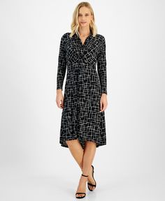 in stock Black Midi Dress With Surplice Neckline For Fall, Black Long Sleeve V-neck Dress For Work, Black V-neck Surplice Neckline Dress For Fall, Casual Black V-neck Dress For Work, Casual Evening Dress With Surplice Neckline, Casual Black Dress With Surplice Neckline, Casual Black Midi Dress With Surplice Neckline, Long Sleeve Jersey, Black Midi Dress