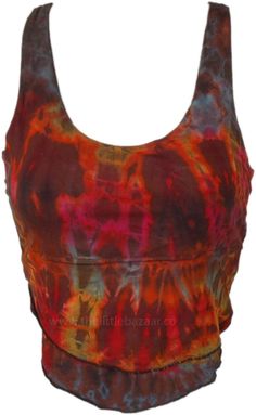 This bright soft crop top has a smoldering hot looking tie-dye color and a hippie style of its own, for a stylish free-spirited look. It goes with any bohemian lowers! The tie dye is on bright in pink and red hues on brown base color. #tlb #Sleeveless #beachwrap #bohemianfashion #Handmade #TieDye #BohemianTop Multicolor Sleeveless Hippie Crop Top, Bohemian Tie Dye Crop Top, Casual Multicolor Crop Top For Music Festival, Multicolor Cropped Hippie Crop Top, Hippie Multicolor Cropped Top, Bohemian Tie Dye Crop Top For Festivals, Bohemian Tie-dye Crop Top For Festivals, Multicolor Cropped Bohemian Tops, Bohemian Multicolor Cropped Tops