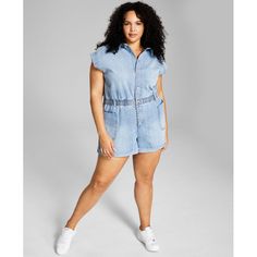 Remix Your Denim Roster With This Cute Plus Size Romper From And Now This. Approx. Inseam: 3-1/2" Point Collar; Front Snap Closures Smocked Waist With Belt Loops Side Patch Pockets Cotton/Spandex Machine Washable Imported Web Id: 13725715 Casual Short-length Denim Jumpsuit, Casual Short Denim Jumpsuit, Casual Relaxed Fit Short Denim Jumpsuit, Casual Short-length Cotton Denim Jumpsuit, Relaxed Fit Denim Jumpsuit In Short Length, Relaxed Fit Denim Jumpsuit With Short Length, Short Length Denim Jumpsuit With Relaxed Fit, Relaxed Fit Short Denim Jumpsuit, Short Length Relaxed Fit Denim Jumpsuit