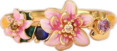 Luxury Multicolor Enamel Jewelry, Pink Enamel Ring For Wedding, Flower-shaped Enamel Jewelry For Wedding, Enamel Flower-shaped Jewelry For Wedding, Flower Shaped Enamel Wedding Jewelry, Enamel Flower Shaped Wedding Jewelry, Flower Shaped Enamel Jewelry For Wedding, Elegant Rose Gold Enamel Rings, Yellow Gold Enamel Flower Ring Gift