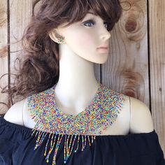 Cute Mexican Hand Beaded Necklace Set With Earrings Hand Beaded One Of A Kind Style Colorful New - No Tags - Handmade Multicolor Beaded Chain Earrings For Parties, Beaded Dangle Necklaces For Party, Multicolor Tiny Beads Jewelry For Party, Hand Beaded Necklace, Hand Beading, Necklace Set, Womens Jewelry Necklace, Beaded Necklace, Jewelry Necklaces