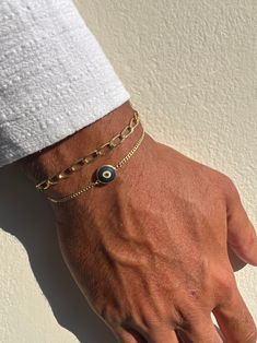 Men's Gold Evil Eye Bracelet Protection Bracelet Men - Etsy Cuban Link Bracelet With Polished Finish As Gift, Polished Cuban Link Bracelet As Gift, Polished Cuban Link Bracelet For Gift, Minimalist Cuban Link Bracelet As A Gift, Gold Cuban Link Sterling Silver Bracelet, Gold Cuban Link Bracelet In Sterling Silver, Link Bracelets With Polished Finish For Gifts, Link Chain Bracelet With Polished Finish As Gift, Polished Link Chain Bracelet As Gift