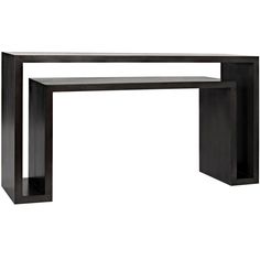 a black console table with an open shelf