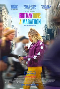 a movie poster with a woman in yellow pants and purple jacket walking down the street