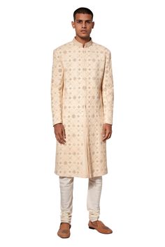 Beige sherwani with embroidered motifs and pink tucks detail. Paired with kurta and churidar.
Components:3
Embroidered
Neckline:Mandarin
Sleeve Length:Full
Fabric:Raw Silk
Color:Beige
Resham work
Embroidered motifs - Aza Fashions Ivory Tuxedo, Embroidered Sherwani, Resham Work, Nehru Jackets, Black Tuxedo, Embroidered Neckline, Embroidery Fabric, Churidar, Pant Shirt