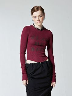 Composition : cotton 59% modal 38% span 3%Color: WineCountry of Origin : KOREA Red Cotton Tops For Layering, Trendy Burgundy Cotton Tops, Trendy Graphic Print Tops For Layering, Casual Heather Maroon Crew Neck Top, Trendy Stretch Burgundy Tops, Trendy Burgundy Stretch Top, Heather Maroon Crew Neck Cotton Top, Burgundy Crew Neck Top For Layering, Casual Burgundy Crew Neck Top