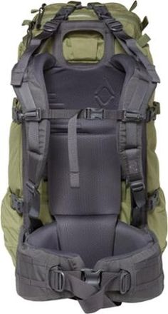 the back view of a backpack with straps and buckles on it's sides