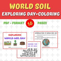 the world soil exploring day - coloring page is shown in red, white and green