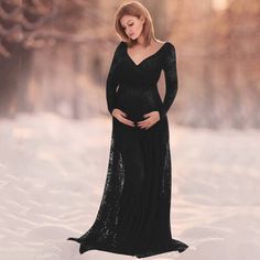 Elegant V-neck Maternity Gown, Fitted V-neck Maternity Gown, Fitted Empire Waist Maternity Dress For Party, Elegant Maternity Dresses For Winter, Elegant Maternity Winter Dresses, Elegant Maternity V-neck Gown, Elegant Maternity Gown With V-neck, Elegant Long Sleeve Maternity Maxi Dress, Elegant Long Sleeve Maxi Dress For Maternity