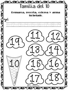 a printable worksheet with numbers and an ice cream cone in the middle