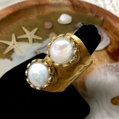 65 Vintage Handmade Real Pearls Ring Set In Hammered Satin Goldtone Metal. Pearl Is 12.8mm Diameter X 9.8mm H (Inc.Metal) 35.5mm W And Slightly Adjustable Band Currently In Size About 8.5 Signs Of Wear, Scratches With Natural Beautiful Patina And Tarnish (Inc.Spots). Super Gorgeous With Natural Vintage Look. Unmarked I Don't Polish Item & Just Send As Is. You Can Polish Whenever You Wish Price Is Firm Item Only (Unless I Mention Abt Packaging Or Tag) But Wrapping Safely Enlarge/See Pics To Check Pearls Ring, Real Pearls, Pearl Ring, Womens Jewelry Rings, Vintage Look, Handmade Ring, Ring Set, Vintage Gold, Vintage Looks