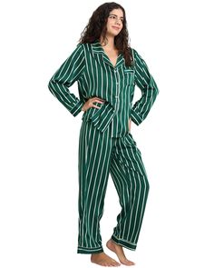 PRICES MAY VARY. Materials: Our pajamas is made of silky, lightweight satin fabric. Silky pajamas is not easy to drape, the fabric is soft and breathable Design feature: Women’s pajamas has a loose fit and elastic waistband, sleepwear has multitudinous pattern design and different tones of color Full range of size: Pajamas has five sizes which fit most people; Small=(US 4-6) Medium=(US 8-10) Large=(US 12-14) X-Large=(US 16-18) XX-Large=(US 20-22) Easy care: Machine wash for cold water and tumble Satin Christmas Pajamas, Green Sleepwear With Pockets For Pajama Party, Womens Holiday Pajamas, Green Cotton Pajama Party Set, Green Christmas Pajama Set, Green Silk Pajamas, Holiday Pajamas Women, Green And White Striped Christmas Pajamas, Ralph Lauren Christmas