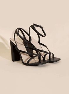 Nile-5 Thong Strappy Heels - Rocca & Co Simple Heels, Heels Patterns, Trendy Womens Shoes, Luxury Tote Bags, Heels Classy, Black Strappy Heels, Low Heel Sandals, Square Toe Heels, Block Heel Shoes