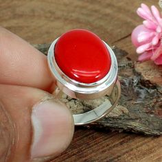 Oval Red Coral Gemstone Solid 925 Sterling Silver Bezel Set Ring- Men Women Ring- Simple Ring- Red Stone- Engagement Gifts for Her- Rings . Description : Gemstone : Synthetic Red Coral Stone Size : 19 x 14 MM Approx Stone Shape :- Oval Stamp :- 925 Weight : 8.37 Gram Approx handmade Item Made to order **This ring you will receive may vary from the image as no two gemstones are similar and images cannot define exact product definitions. ** Shipping Policy:- We mainly use UPS , DHL eCommerce, FedE Red Bezel Setting Ring, Red Bezel Set Ring, Red Bezel Set Ring Jewelry, Red Oval Rings With Bezel Setting, Red Oval Ring With Bezel Setting, Red Ruby Ring With Bezel Setting In Sterling Silver, Red Ruby Ring With Bezel Setting Gift, Gift Red Ruby Ring With Bezel Setting, Gift Ruby Ring With Bezel Setting