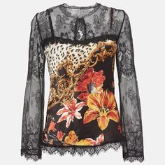 Complement Your Elegance With A Lovely Blouse Like This One. With Its Pretty Design And Prime Quality Fabric, This Blouse Is The Best Pick To Look Sophisticated And Poised. Blouse Crochet, Look Sophisticated, Crystal Belt, Chic Leather, Black Floral Print, Crochet Blouse, Pretty Design, Roberto Cavalli, Designer Jewelry