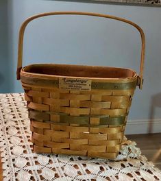 a woven basket sitting on top of a table