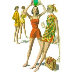 "Bathing Suit and Beach Robe with or without Sleeves: The one- piece play-suit/bathing suit has shoulder straps or halter top ties in back. The beach robe and swim cover -up slips over head with optional back ties. Offered here as: Paper Pattern. This pattern is also available as a PDF download. https://www.etsy.com/uk/listing/811369453/pdf-vintage-1950s-sewing-pattern-bathing Skill Level: Intermediate Size Guide: Bust: 36\" (91.5cm), Waist: 30\" (76.2cm), Hips: 39\" (99cm) Finished Beach Robe l Fashion Library, Bathing Suit Patterns, 1950s Sewing Patterns, Patron Vintage, Swimsuit Pattern, Jacket Pattern Sewing, Costume Intero, Womens Sewing Patterns, Couture Vintage