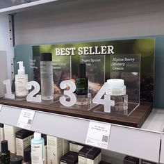 the shelf is full of products for sale