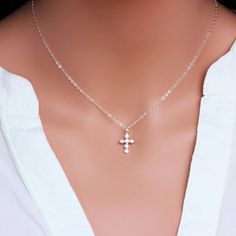 Cross Necklace CZ Cross Necklace Sterling silver Cross | Etsy Dainty Cross Jewelry For Mother's Day, Sterling Silver Cross Necklaces For Mother's Day, Silver Cross Jewelry For Mother's Day, Sterling Silver Clavicle Chain Cross Necklace, Spiritual Cross Necklace With Silver Chain For Gift, Elegant Silver Cross Necklace For Wedding, Silver Cross Pendant Jewelry For Mother's Day, Silver Cross Pendant Necklace For Mother's Day, Silver Charm Necklace For Her