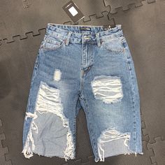 Size 3**** Nwt “Ayesha Longline Denim Shorts- Medium Blue Wash” Distressed Bermuda Shorts, Fashion Nova Shorts, Casual Denim Shorts, Jean Skirts, Ripped Jean Shorts, White Jean Shorts, Ripped Denim Shorts, Shorts Fashion, Mid Rise Shorts