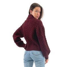 Rich burgundy turtleneck featuring cable knit detailing. Soft & cozy True to size Imported Winter Textured Knit High Neck Turtleneck, Winter Chunky Knit Turtleneck, Winter Solid Color Chunky Knit Turtleneck, Winter Solid Chunky Knit Turtleneck, Winter Chunky Knit Solid Turtleneck, Cozy Textured Knit High-neck Turtleneck, Cozy Textured Knit High Neck Turtleneck, Long Sleeve Cable Knit Turtleneck, Cable Knit Long Sleeve Turtleneck