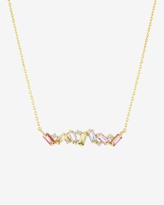 Kalan By Suzanne Kalan Amalfi Burst Pastel Bar Pendant in 14k yellow gold Necklace Stack, Bar Pendant, Lemon Quartz, Jewelry Tray, Baguette Cut, Green Amethyst, White Diamonds, Diamond White, Blue Topaz