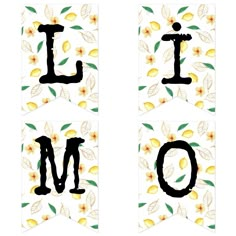 the letters i and o are made out of black paint on white paper with yellow flowers