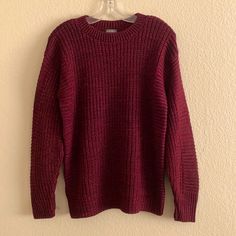 Garnet And Blue Heathered Yarn Sweater Knit Crew Neck Long Sleeve Pullover Sweater With Contrasting Knit Down Sleeves And On Sides. Yarn Sweater, Long Sleeve Pullover Sweater, Sweater Knit, Eddie Bauer, Red Purple, Long Sleeve Pullover, Pullover Sweater, Colorful Sweaters, Pullover Sweaters