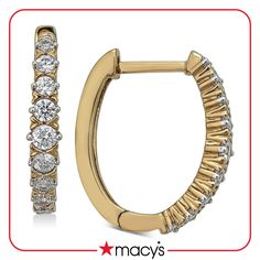 Tailored, romantic or casual; no matter what your style, these beautiful diamond hoop earrings are always the ideal accessory. Vs Clarity Diamond Huggie Earrings, Huggie Diamond Earrings With Vs Clarity, 14k Gold Hoop Earrings With Diamond Accents, Macy's Yellow Gold Diamond Earrings For Anniversary, 14k Gold Hoop Earrings With Brilliant Cut Diamonds, Macy's Yellow Gold Round Diamond Earrings, Fine Jewelry Yellow Gold Diamond Earrings With Vs Clarity, Classic 14k Gold Hoop Earrings With Brilliant Cut, Elegant Hoop Earrings With Diamond Accents From Macy's