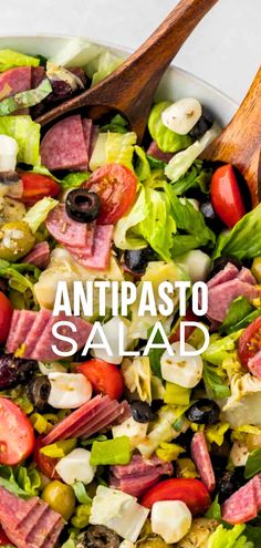 A close up view of a bowl of antipasto salad with a wooden spoon sticking out the side. Gnocchi Antipasto Salad, Best Antipasto Salad Recipe, Antipasta Salads, Antipasto Salad Dressing, Italian Antipasto Salad, Antipasto Squares, Easy Antipasto Salad, Easy Antipasto, Marinated Veggies