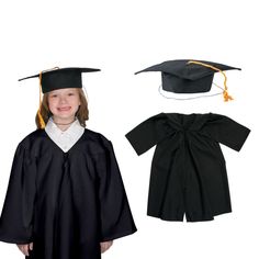 Your little learner will look adorable at graduation in this child-sized graduation robe and cap set. This graduation apparel is stylish looking as well as comfortable to have students looking great in photos and feeling fabulous throughout their celebration of achievement. (2 pcs. per unit) Imported.Includes:o 1 Polyester Child's Matte Elementary School Graduation Mortarboard Hat (10" x 10" headpiece, 22" circ. Includes elastic band; secure with bobby pins if needed.)o 1 Polyester Child's Matte Black Graduation Cap Topper For School, Adjustable Black Graduation Cap Topper, Graduation Robes, Elementary School Graduation, Graduation Cap And Gown, Graduation Caps, Cap And Gown, Kids Black, School Graduation