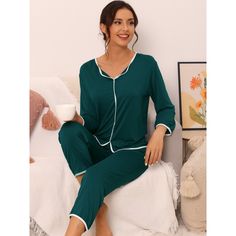 Long sleeve sleepwear top with pants set, comfortable and stylish. Full elastic waistband, easy to wear, and makes you feel at ease. Features and notched lapel design, soft and comfortable make you feel cozy all night, and enjoy a relaxing sleep and sweet dream. Great for loungewear, nightwear, sleepwear, home bedroom, and daily wear. This loungewear pajama set for women makes it convenient to take on/off and keeps you comfortable all day. No matter the cozy bedtime, casual home relaxation, laze Top With Pants, Lapel Design, Relaxing Sleep, Casual Home, Pajama Pant, Pajama Top, Pajama Sets, Long Sleeve Pyjamas, Sleepwear Women