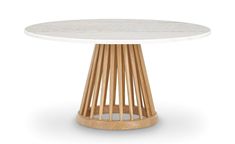 a white table with wooden legs and a round top, on a white background in the shape of an object