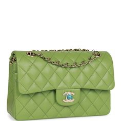 Chanel Medium Classic Double Flap Bag Green Caviar Light Gold Hardware – Bags Arena Chanel Green Bag, Green Chanel Bag, Tas Chanel, Chanel Box, Fancy Bags, Somali, Chanel Bags, Sierra Leone, Hermes Bag