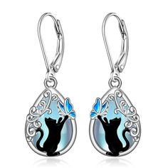 PRICES MAY VARY. 【GIFT FOR CAT LOVERS】The curious cat is trying to catch a butterfly! Looks like your furry friend playing with toys?Wearing these cat earrings to express your love to your lovely cat.Cat gifts for cat lovers for girls, women. 【GUARDIANSHIP AND LOVE】 Cats like to guard their masters faithfully. Cat earrings means” I always be with you and give you warmth at anytime”. Lovely cat earrings can express loyalty to lovers and friends. 【GOOD LUCK-black cat earrings】Black cats are believ Filigrana Jewelry, Celtic Butterfly, Butterfly Halloween, Black Cat Earrings, Butterfly Tree, Tree Of Life Earrings, Lovely Cat, Curious Cat, Moonstone Earrings