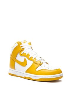 Nike Dunk High "Dark Sulfur" Sneakers - Farfetch Yellow High-top Platform Sneakers, Nike Synthetic High-top Sneakers, Yellow Low-top Basketball Shoes For Streetwear, White Sole Nike High-top Sneakers, Nike Sporty Lace-up Platform Sneakers, Nike High-top Platform Sneakers With Rubber Sole, Sporty Medium Fit High-top Sneakers With Round Toe, Lace-up Sneakers With Perforations, Nike Platform Sneakers With Boost Midsole For Streetwear