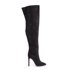 Jennifer Le Crystal Thigh High Boots Style: Jennifer Le Onyx New With Tags & Box Details Hand-Finished Heel Measures Approximately 110mm/ 4.33 Inches Closed Toe 100% Black Suede Austrian Crystal Lambskin Leather: Lining + Insole, Leather Outsole Calf Circumference: Slouchy Fit = One Calf Width: Fits Most With A Calf Diameter Between 14.5” - 17.25” High Boots Style, Thigh High Platform Boots, Tommy Hilfiger Boots, Knee High Heels, Faux Suede Boots, Moccasin Boots, Boots Style, Suede Boots Knee High, Black Heel Boots