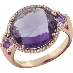 Royal 14K Rose Gold Amethyst & Diamond Ring - 7.00 Carat Total Gem Weight Elegant Multi-stone Amethyst Ring, Elegant Rose Gold Multi-stone Amethyst Ring, Elegant Rose Gold Amethyst Ring With Center Stone, Formal Rose Gold Amethyst Ring With Gemstone Accents, Elegant Rose Gold Amethyst Ring, Rose Gold Amethyst Ring With Gemstone Accents, Elegant Lavender Multi-stone Amethyst Ring, Elegant Lavender Amethyst Ring, Luxury Lavender Round Ring