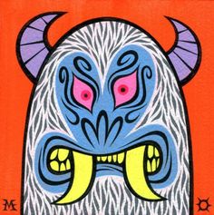 a drawing of an evil looking monster with big eyes and horns on it's head