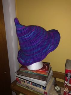 Casual witch hat for Halloween or year round! Pattern by: Nerfherder Knits Purple Wide Brim Winter Hat, Wide Brim Purple Winter Hat, Witchy Hat With Curved Brim For Winter, Witchy Costume Hat For Fall, Witchy Winter Hat With Curved Brim, Purple Halloween Costume Hat, Witchy Curved Brim Winter Hat, Witchy Costume Hats With Curved Brim For Fall, Fun Brimmed Halloween Hats