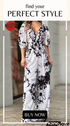 Dolman Sleeved Floral Print Stretch High Rise Maxi Jumpsuit Elegant Floral Print Jumpsuits And Rompers For Vacation, Elegant Floral Print Jumpsuits And Rompers, Fitted Printed V-neck Jumpsuits And Rompers, Elegant Short Sleeve Jumpsuits And Rompers For Vacation, Chic White Printed Jumpsuits And Rompers, Elegant Printed Summer Jumpsuits And Rompers, White Floral Print Jumpsuits And Rompers For Party, Elegant Printed Jumpsuits And Rompers For Summer, White Floral Print Jumpsuit For Party