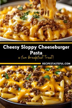 **Cheesy Sloppy Cheeseburger Pasta** is a comforting, crowd-pleasing dish that combines all the flavors of a cheesy sloppy joe and a hearty cheeseburger into one delicious pasta. Ground beef is cooked in a savory, tangy sauce with ketchup, mustard, and seasonings, then mixed with elbow pasta and loads of melted cheese for a creamy, cheesy finish. This easy, family-friendly meal is perfect for weeknight dinners and guaranteed to satisfy your cravings for something cheesy, savory, and satisfying! Cheesy Sloppy Joes, Pasta Ground Beef, Cheeseburger Pasta, Elbow Pasta, Delicious Pasta, Sloppy Joe, Cheese Serving, Weeknight Dinners, Breakfast Treats