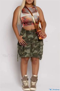 OrcaJump - Printed Pocket Shorts in Straight-Fit Style with Camo Pattern Push Up Lingerie, Tuxedo Shirt Dress, Plus Jumpsuit, Camouflage Shorts, Patchwork Shorts, Fashion Tops Blouse, Pocket Shorts, Sweater Trends, Exclusive Clothing